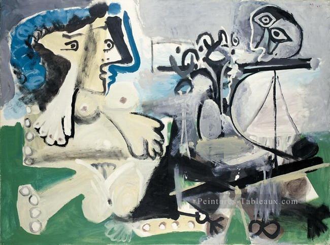 Nude assis et joueur flûte 1967 cubisme Pablo Picasso Peintures à l'huile